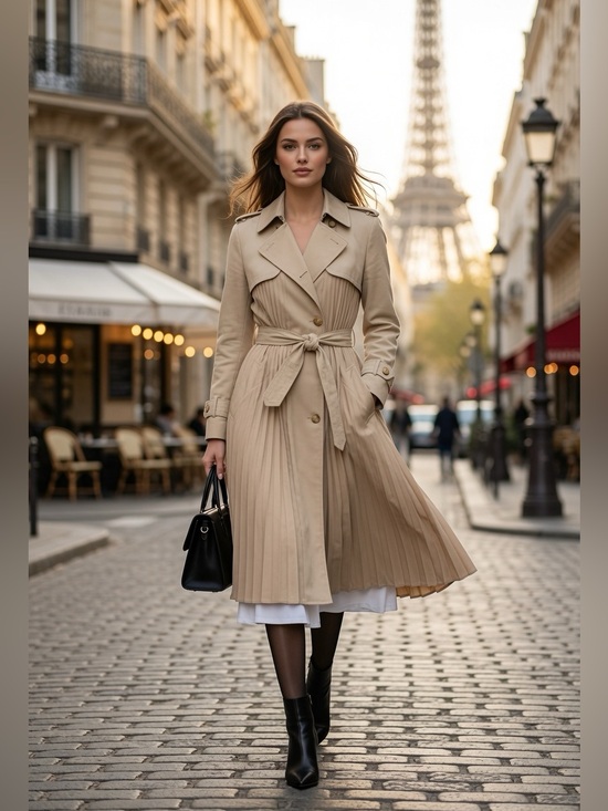 Sandro Jackets & Blazers - Sandro pleated Cream Satin-Lined Coat Sz.38
